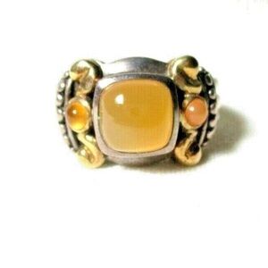 BJC SAMUEL BENHAM 925 SILVER 14K GOLD CHALCEDONY & CITRINE RING SZ 7, preloved